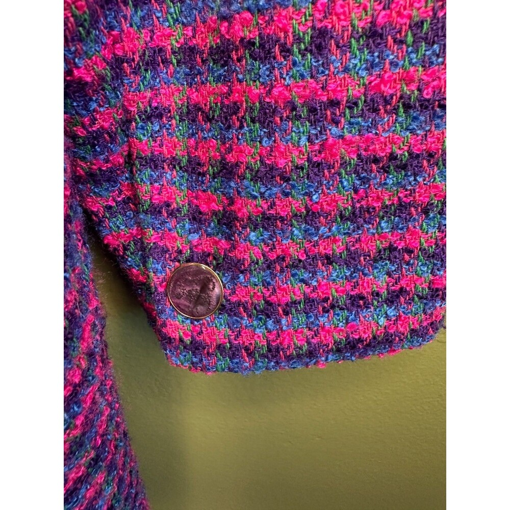 Vintage women's small tweed wool lined jacket blazer vibrant retro houndstooth - Picture 3 of 8